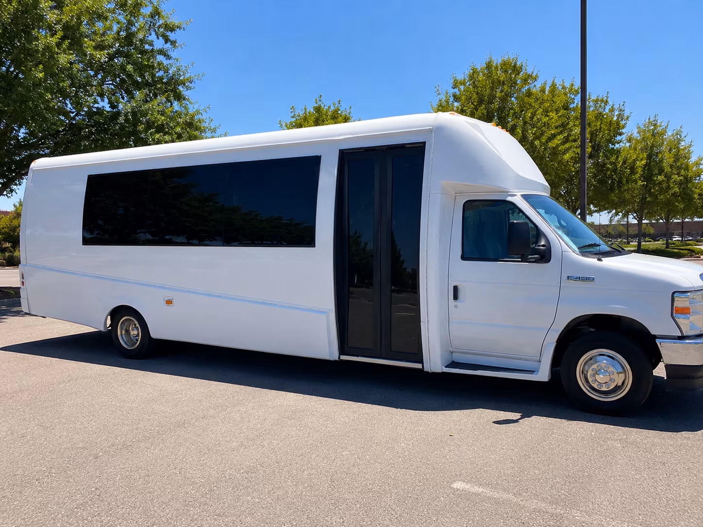 White party bus exterior