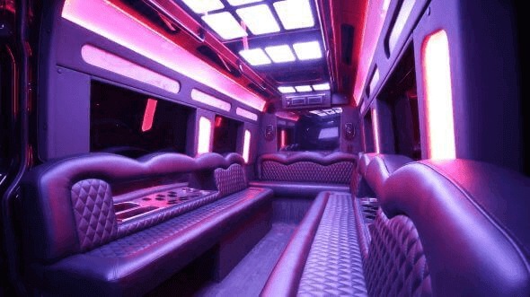 Interior of Charter Bus Company Wichita's 14 Passenger Sprinter Limousine in Wichita